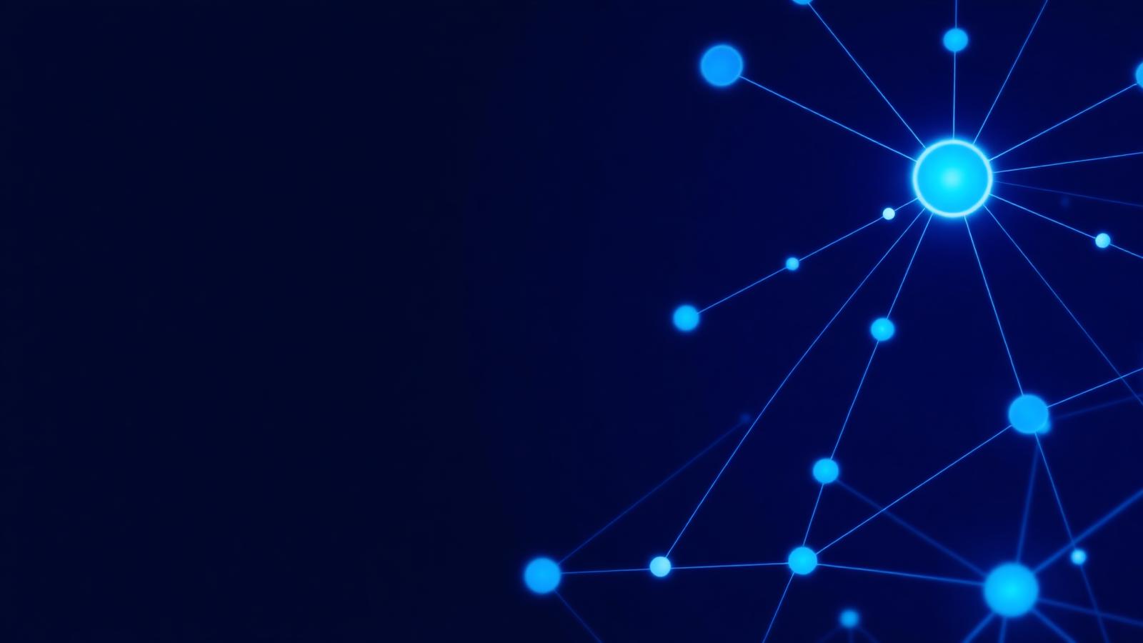 Abstract network of connected nodes on a dark navy background